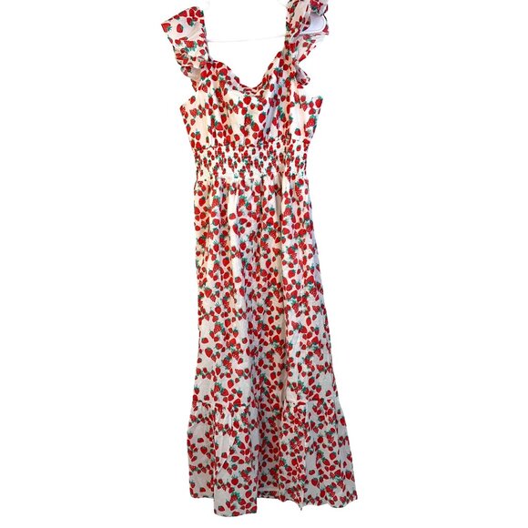 Betsey Johnson XXL Strawberry Print Ruffle Maxi Dress Stretch Smock RR10495 - Picture 1 of 10